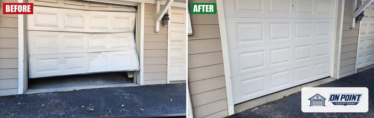 Bent door, replaced: before and after photo from one of our jobs