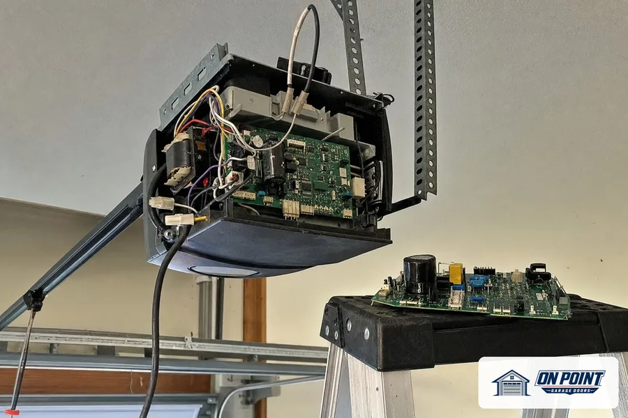 Opener with its cover off and the logic board out for testing