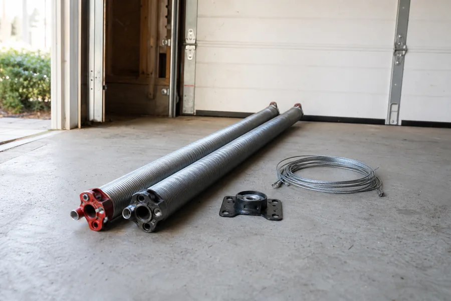 A matched pair of new torsion springs and cables ready to install in New York, NY